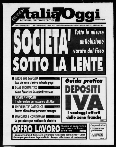 Italia oggi : quotidiano di economia finanza e politica